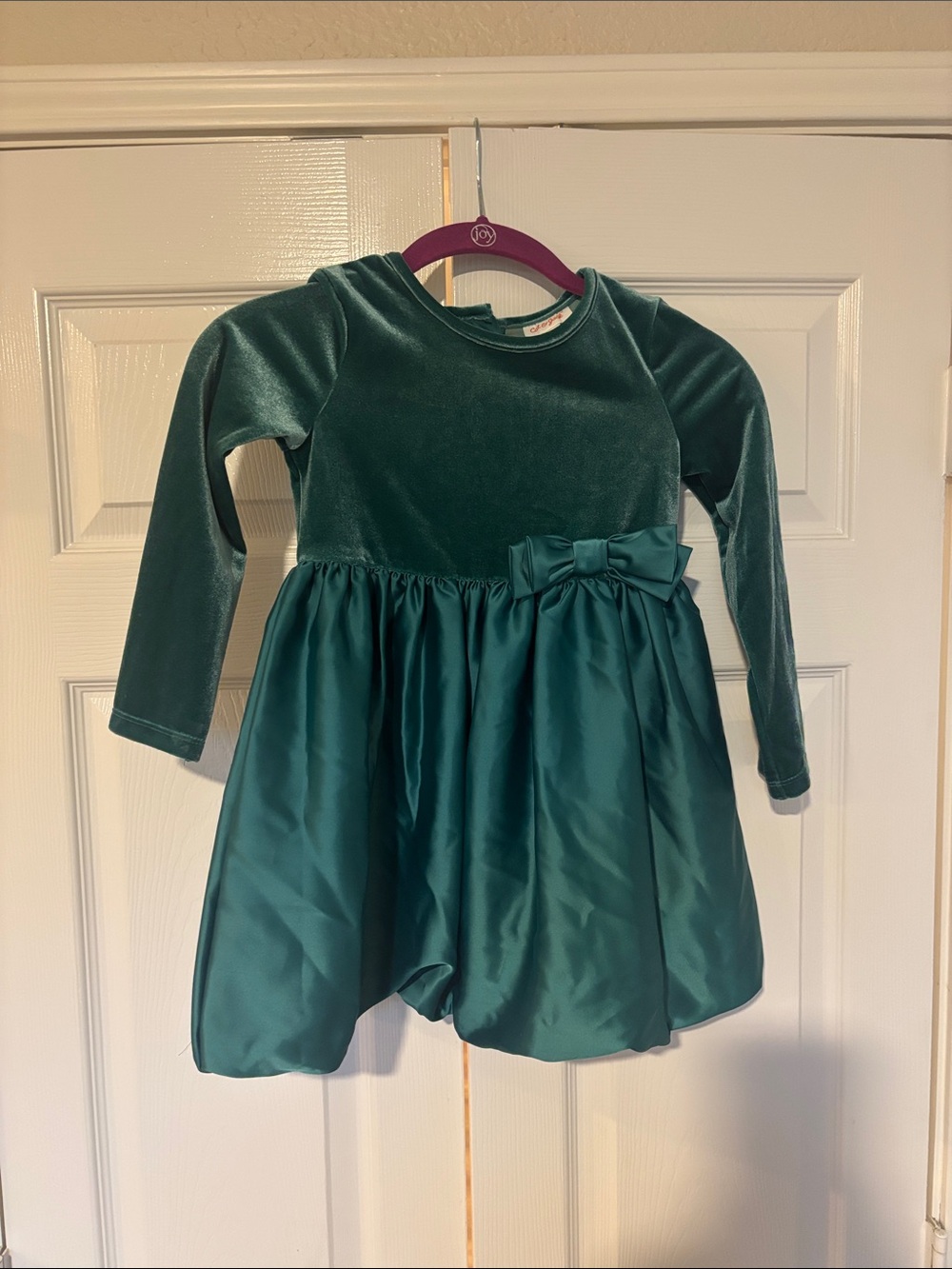 Cat & Jack Teal Velvet Bodice Satin Skirt Dress with Side Bow